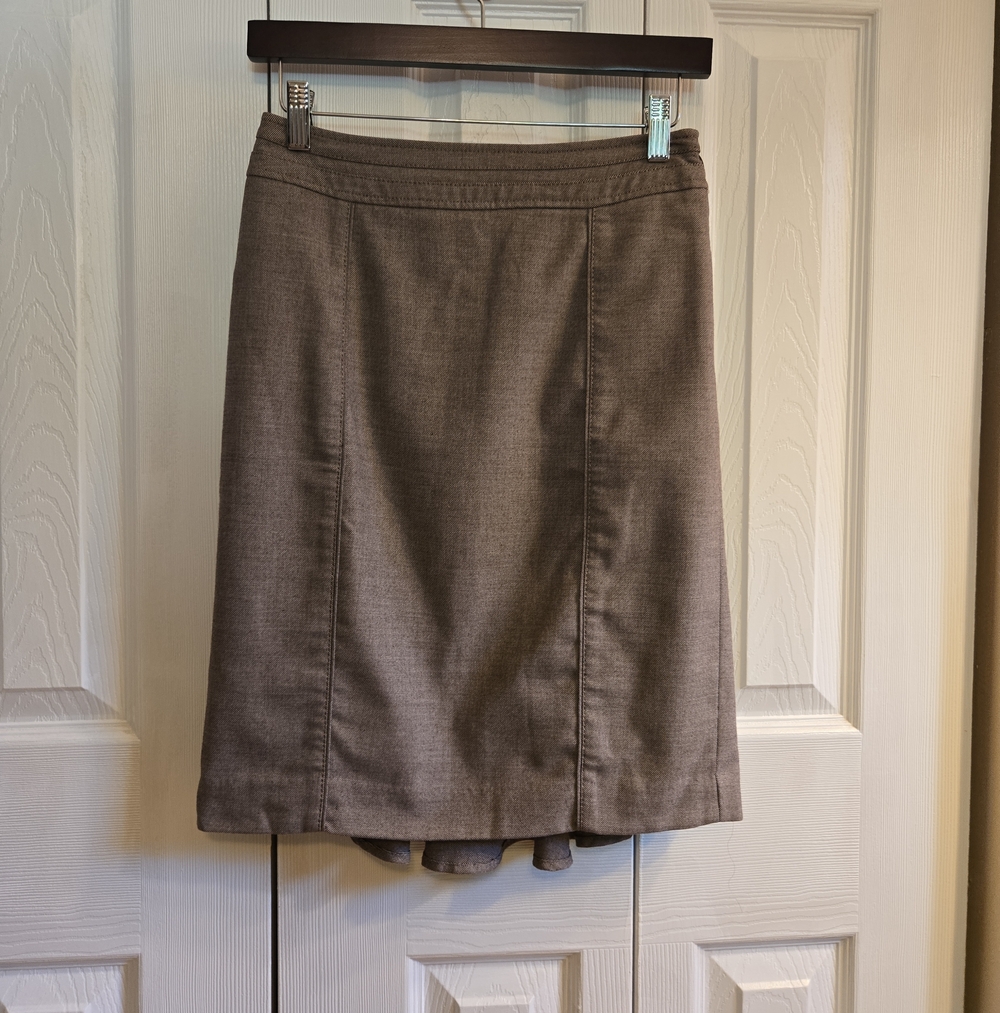WHBM Taupe Pencil Skirt with Ruffle